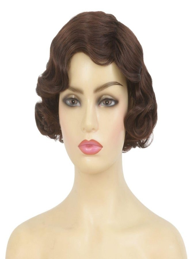 Dai Cloud Brown 1920s Wig for Women Short Brown Finger Wave Curly Synthetic Flapper Hair Wig Halloween Cosplay Costume Vintage Party Use - Image 4